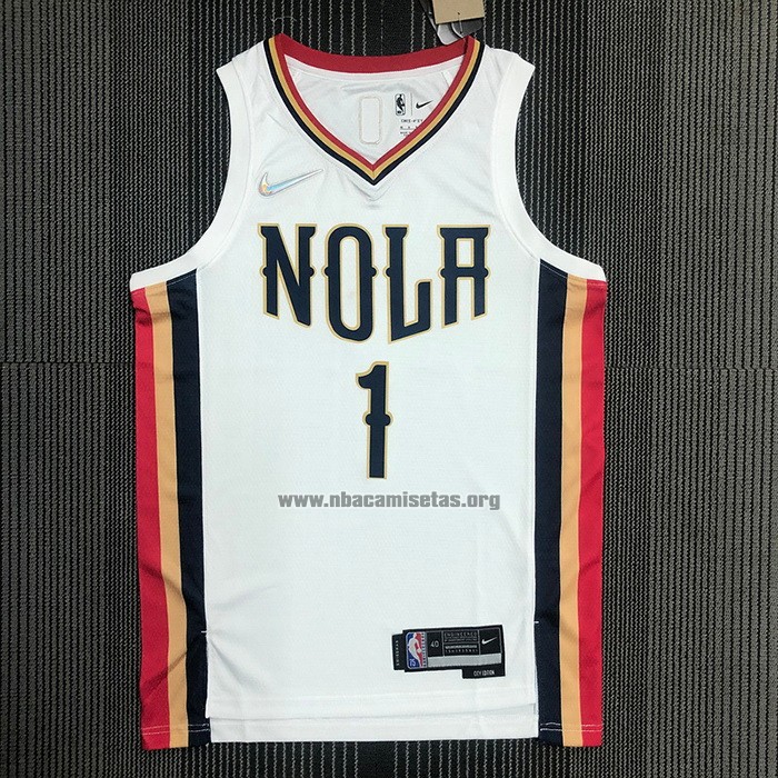 Camiseta New Orleans Pelicans Zion Williamson NO 1 Ciudad 2021-22 Blanco